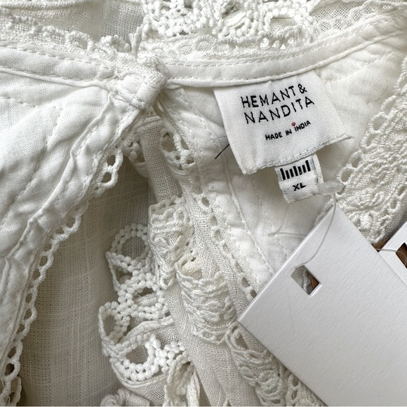 Hemant & Nandita Boho Ruby Long Sleeve Mini Dress White XL - Picture 6 of 8